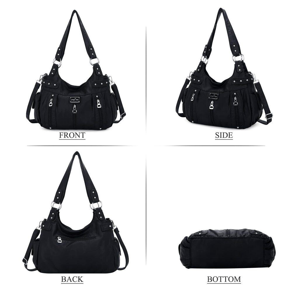 2071 Large Purses and Handbags Washed Faux Leather Crossbody Hobo Satchel - Picture 5 of 7
